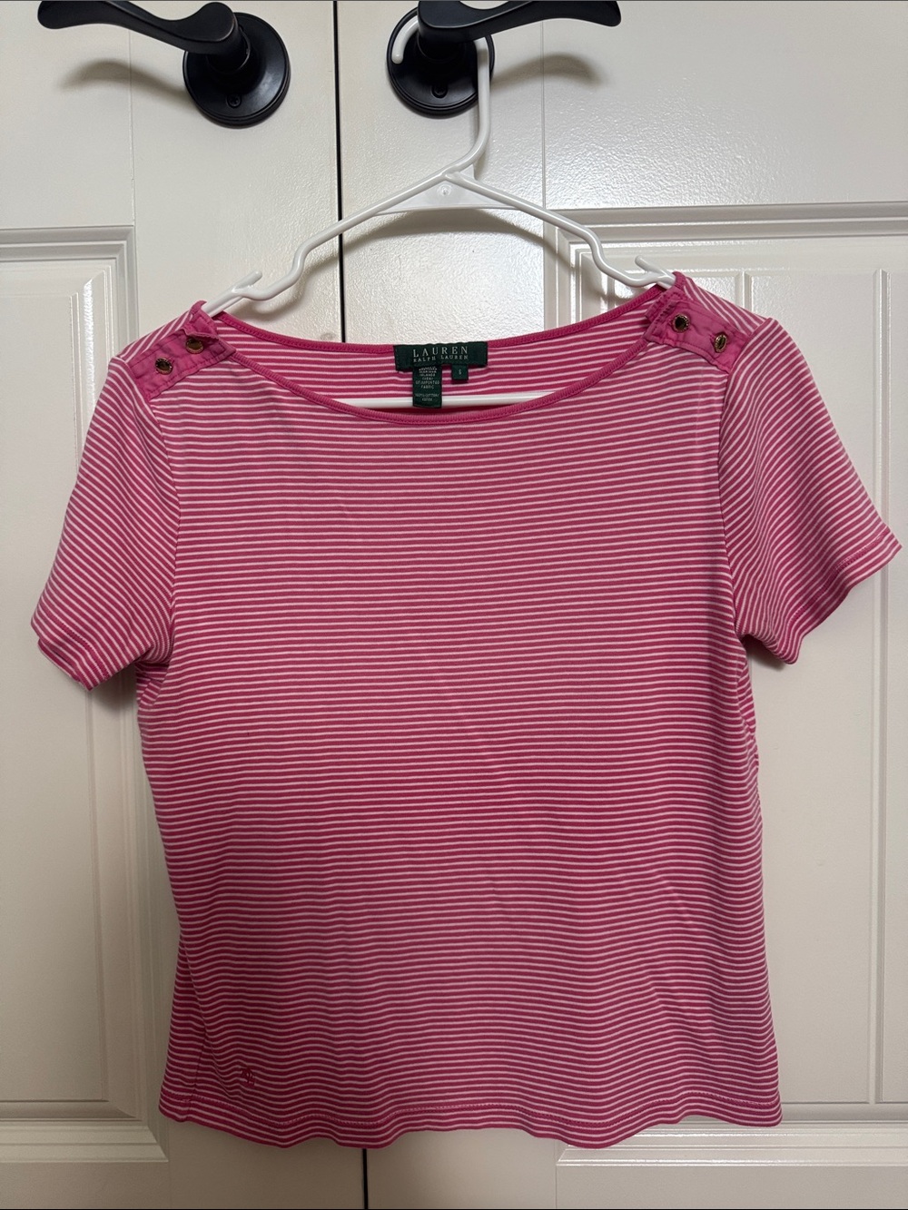 Lauren Ralph Lauren Pink & White Striped Short Sleeve Tee